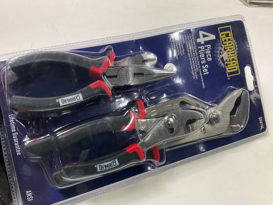 Gearhead GH8741 4-Piece Pliers Set - 6'' Slip, Long Nose, Diagonal, & 10'' Groove
