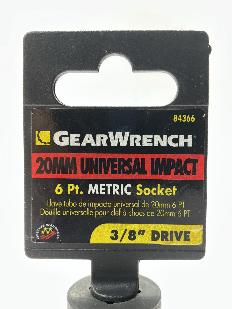 GearWrench 84366 3/8'' Drive 6-Point Metric Impact Universal Socket, 20mm