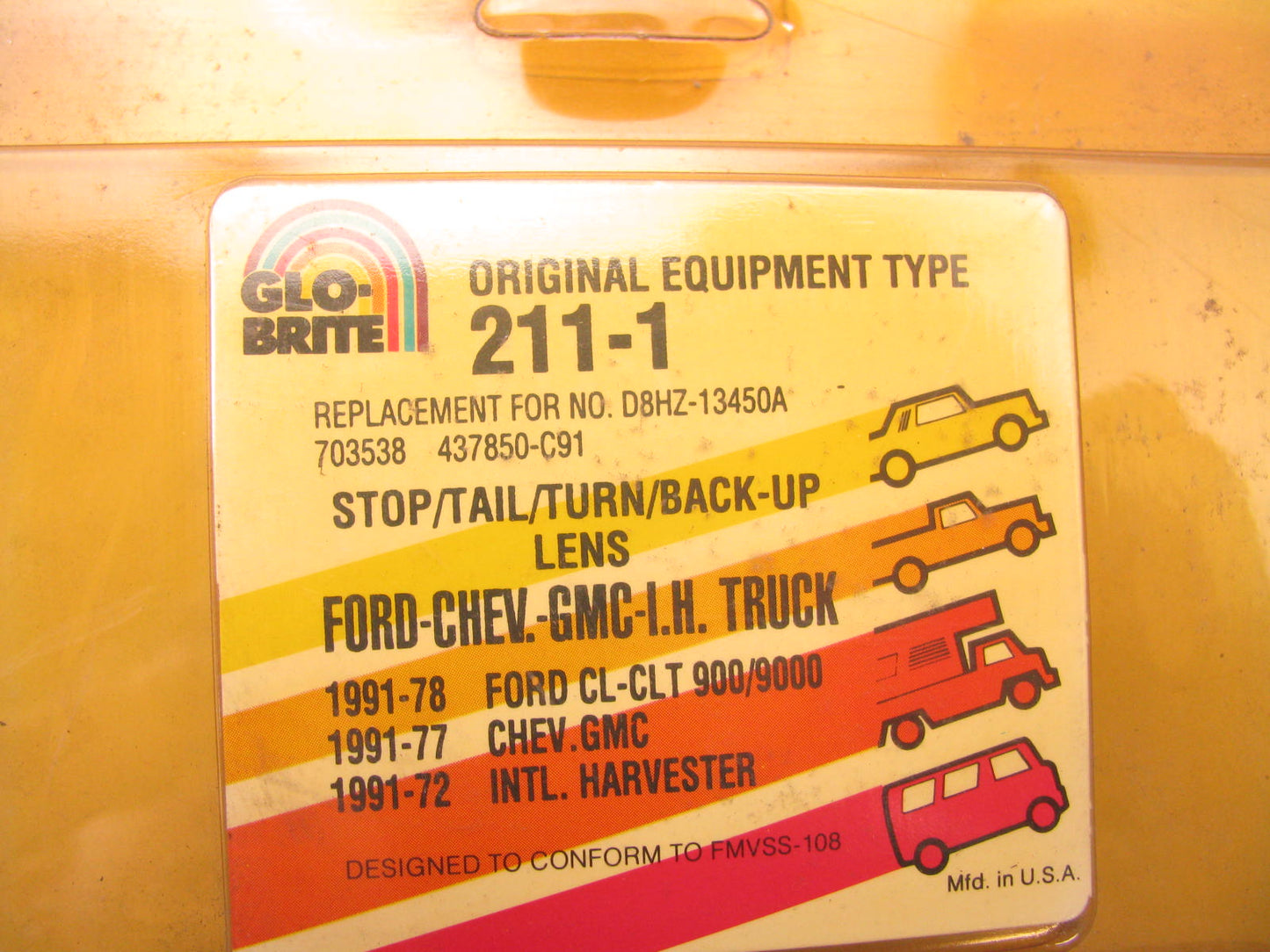 Glo-brite 211-1 Tail Light Lens OE: Ford D8HZ-13450-A GM 703538 IHC 437850-C91