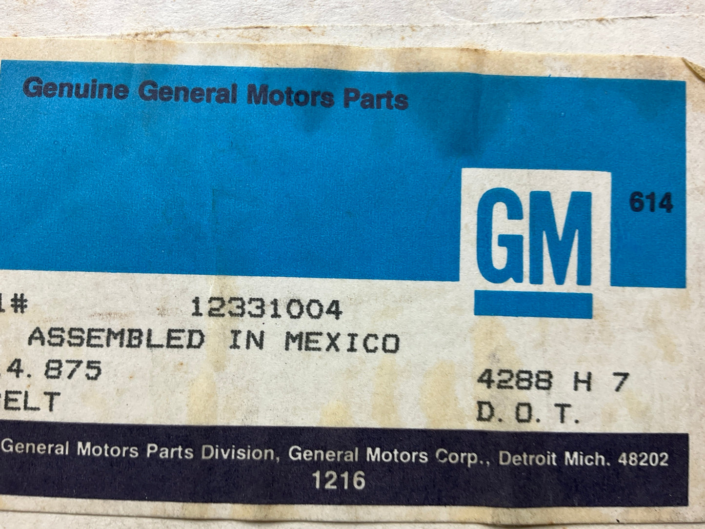 NOS OEM GM 12331004 Right Passengers Side Seat Belt - 1982-1992 Chevy Camaro