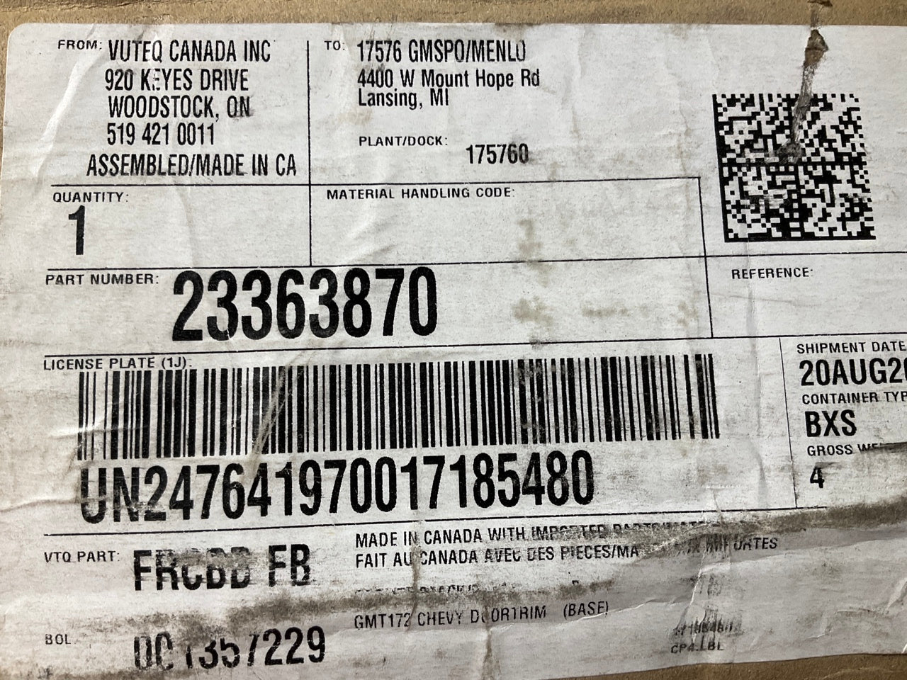 NEW GM 23363870 Jet Black Front Passenger Side Door Trim Panel For 16-17 Equinox