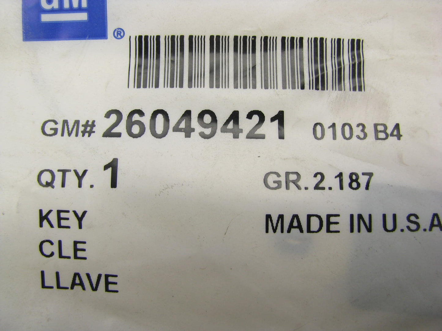 NOS OEM GM 26049421 Uncut Key Blank - VATS # 9