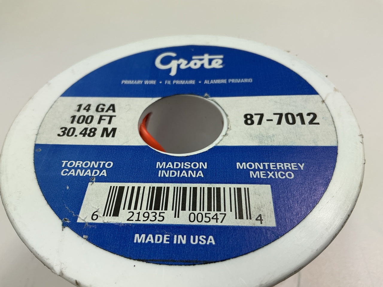Grote 87-7012 General Purpose Thermoplastic Wire, 14 Gauge, Orange, 100' Feet