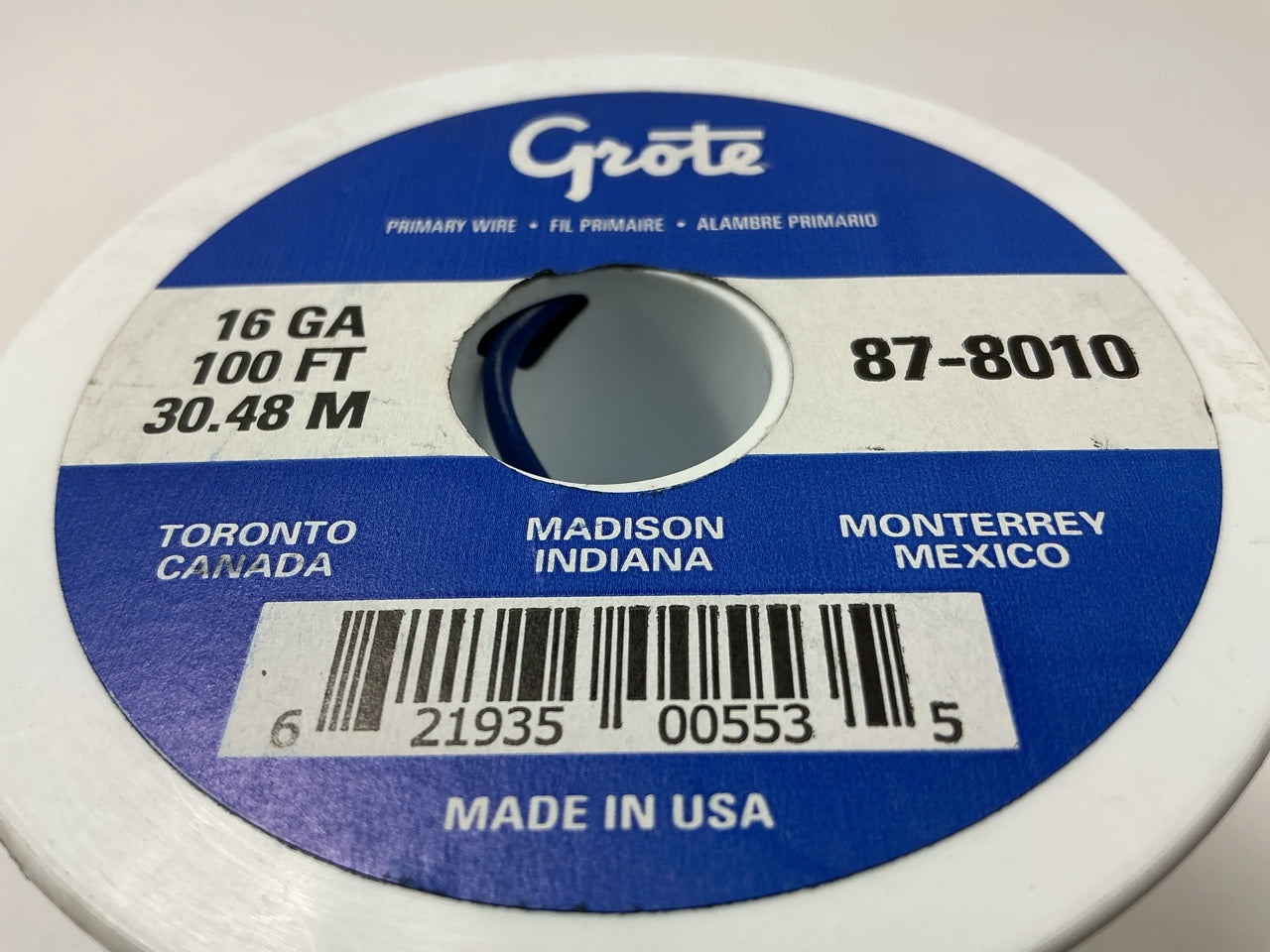 Grote 87-8010 General Purpose Thermoplastic Wire, 16 Gauge, Blue, 100' Feet