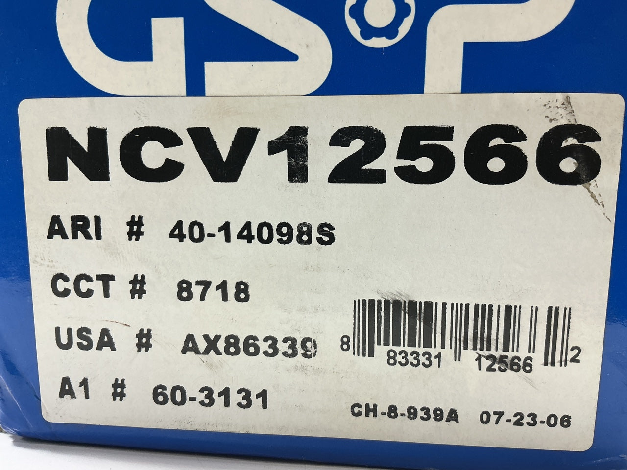 GSP NCV12566 Front Right CV Axle
