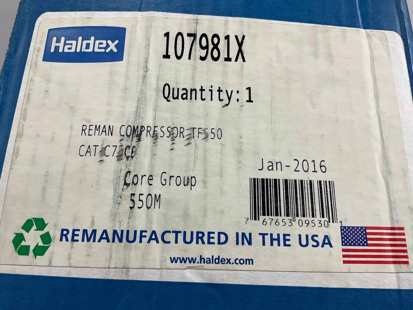 REMAN. Haldex 107981X Air Brake Compressor TF550 For CAT 3116, 31.5 Deg Tilt