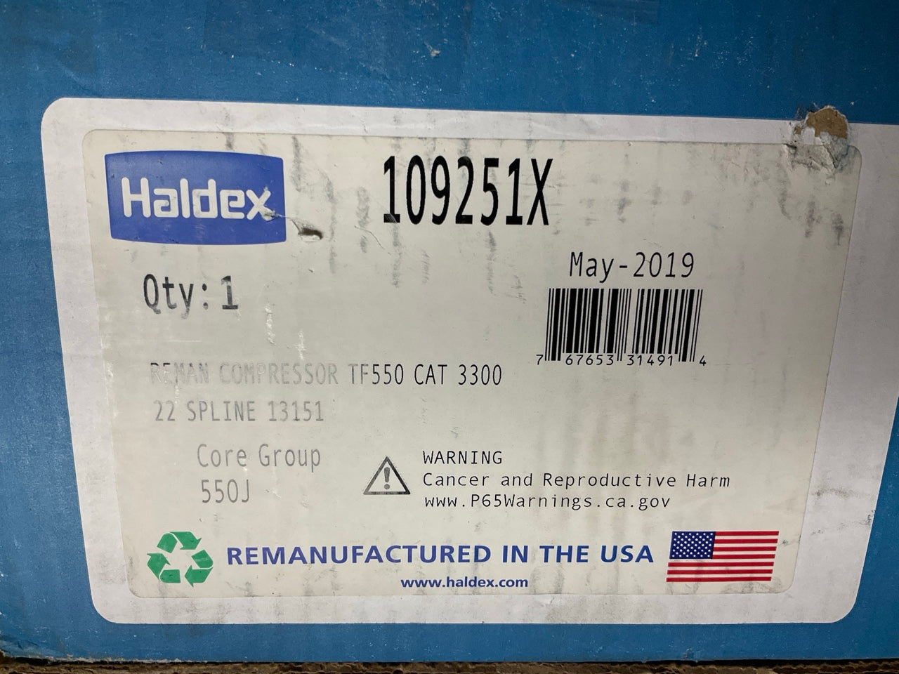 REMAN. Haldex 109251X TF550 Air Brake Compressor For Caterpillar 3306
