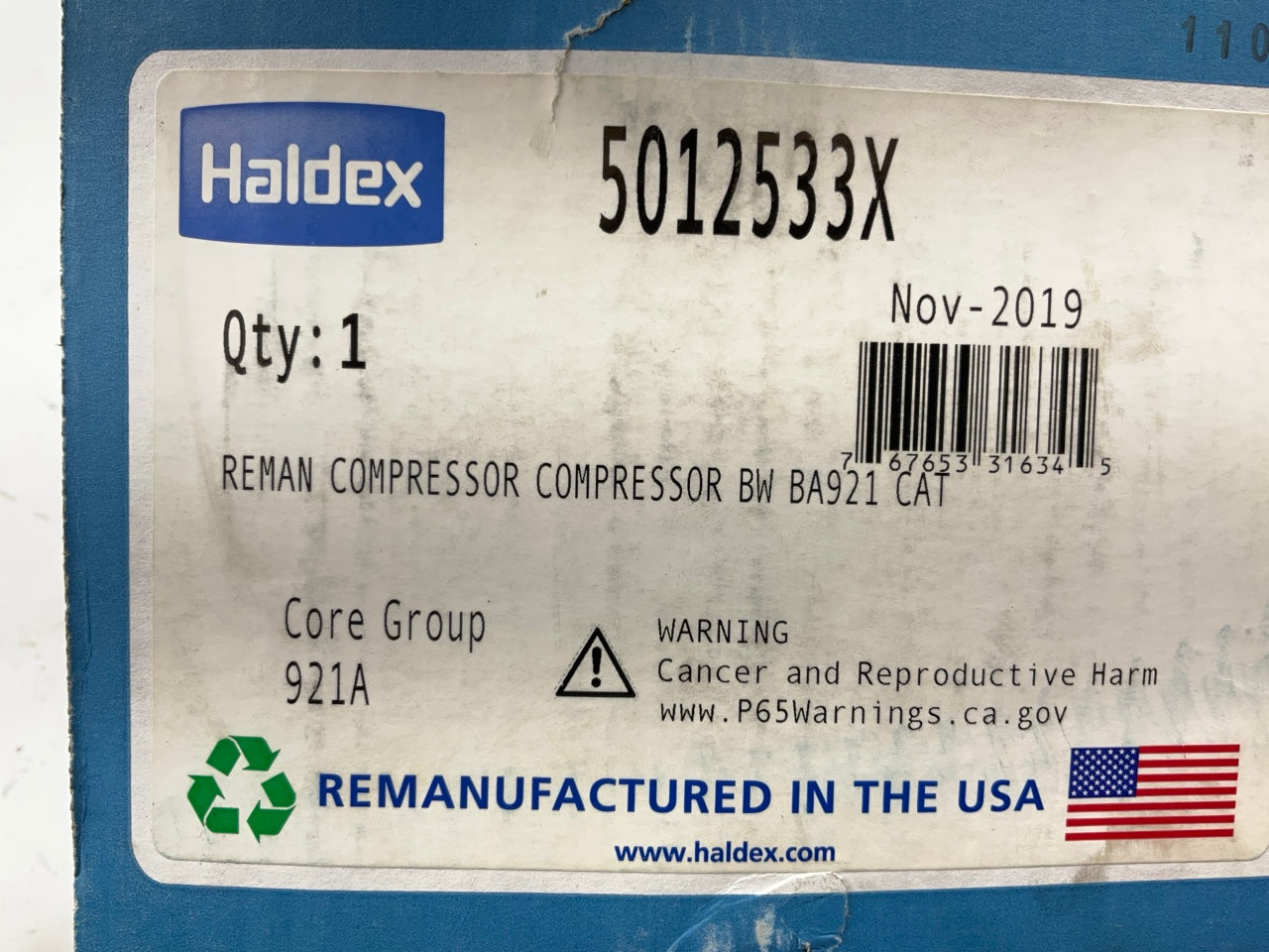 REMAN. Haldex 5012533X BA921 Flange Mount Air Brake Compressor For CAT C15 C16