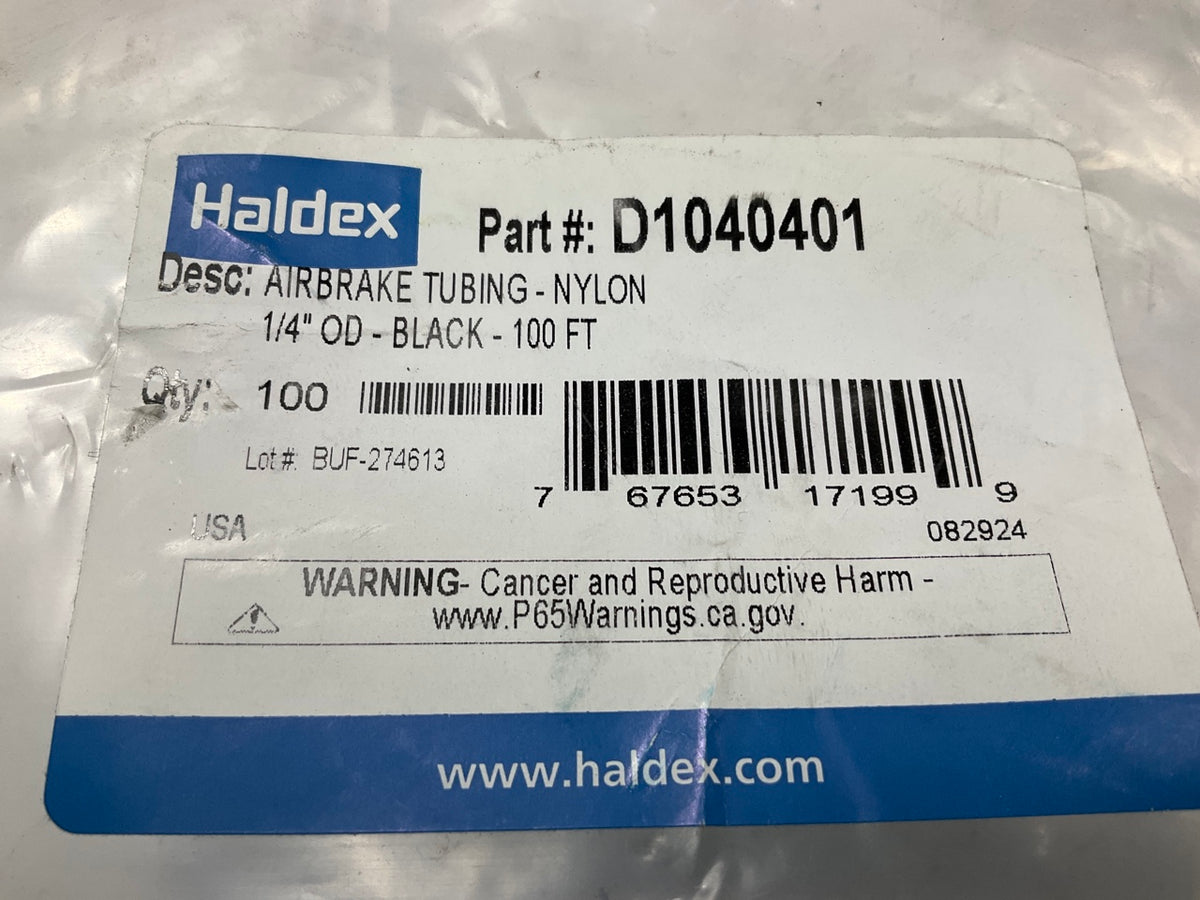 100 FEET - Haldex D1040401 Non-Reinforced 1/4'' Air Brake Nylon Tubing, 150 PSI
