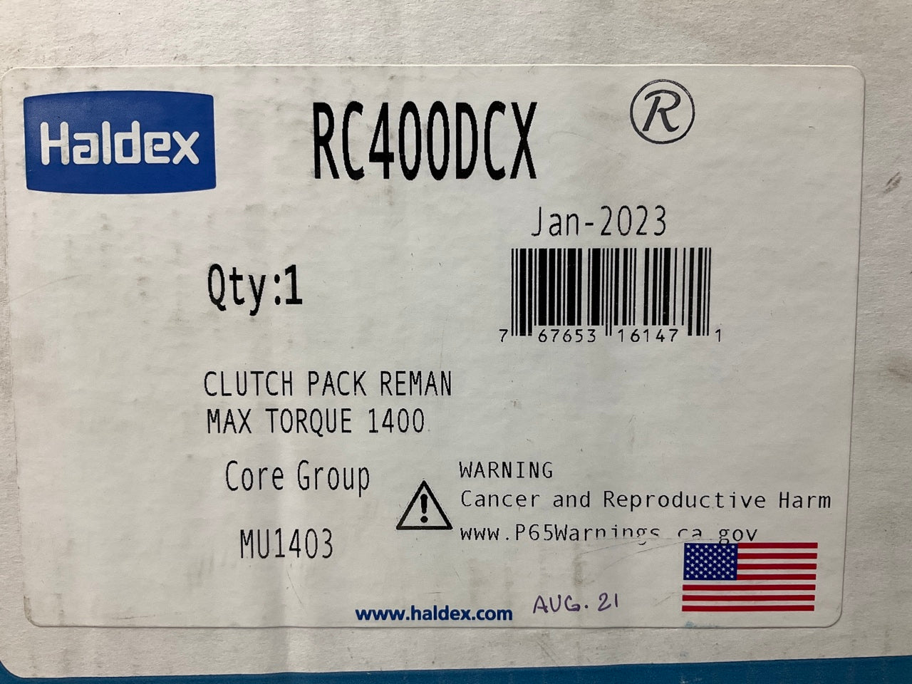Reman Haldex RC400DCX 14'' Spicer Type, 2.937 Recess Flywheel, 1.75''-10 Spline