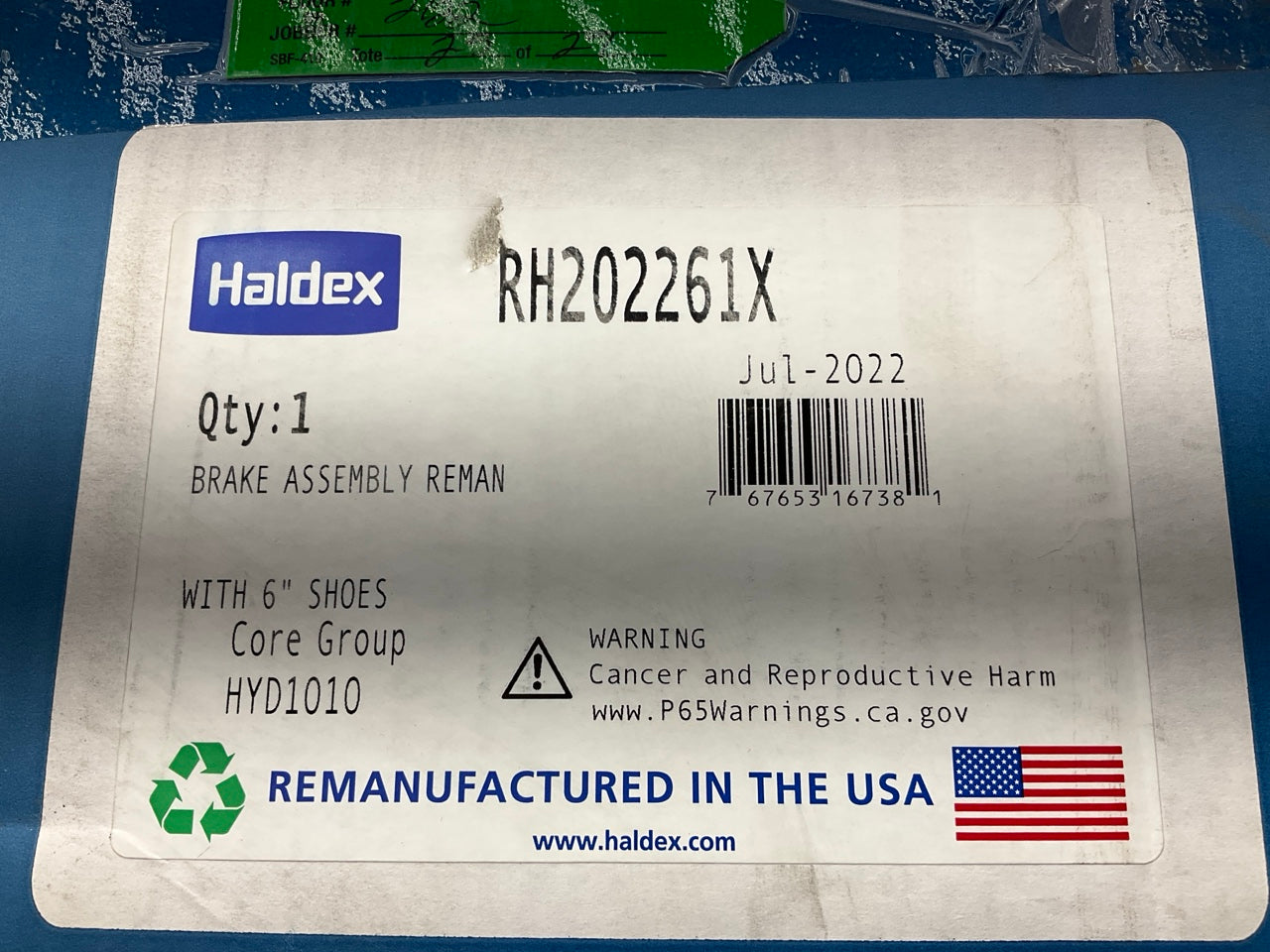 Reman Haldex RH202261X 17-1/2'' Backplate Lucas Girling, 6'' Brake Shoes, Right