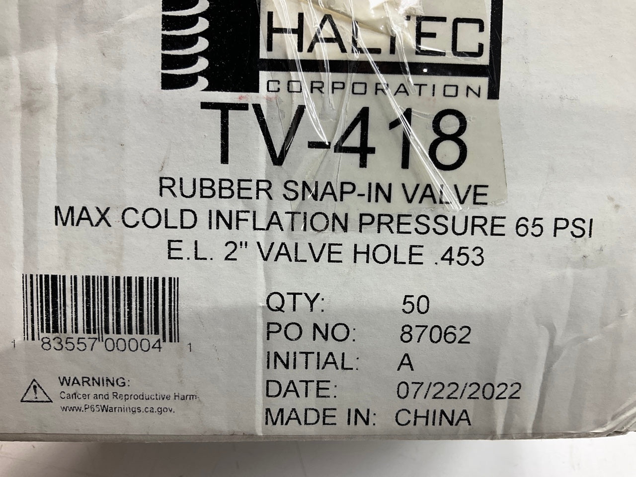 (50) Haltec TV418 Tire Valve Stems Snap-In, Rubber Sleeve, 0.453'' Valve Hole