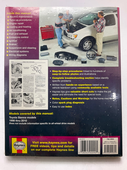 Haynes 92090 Repair Manual For 1998-2010 Toyota Sienna - SEALED