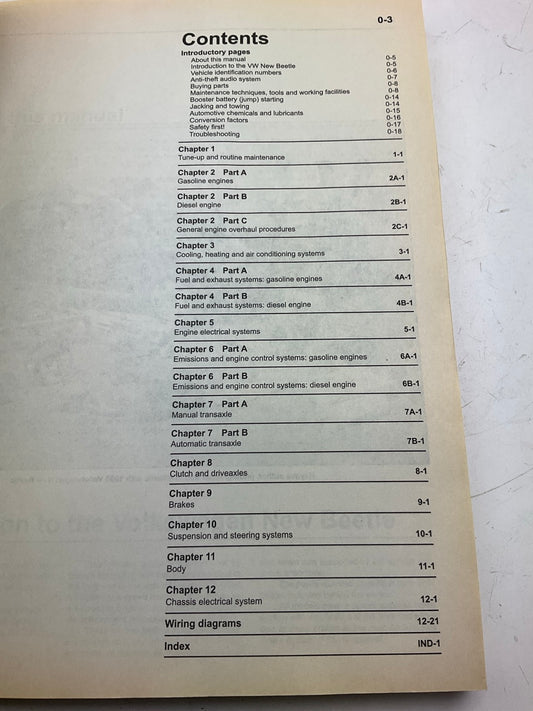 Haynes 96009 Repair Manual For 1998-2005 Volkswagen Beetle - OPEN