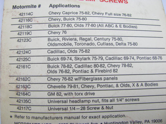 Help 42161C Headlamp Headlight Adjusting Screws PAIR