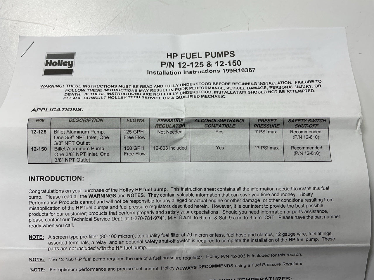 Holley 12-150 150 GPH HP Fuel Pump Street/Strip Carbureted Applications