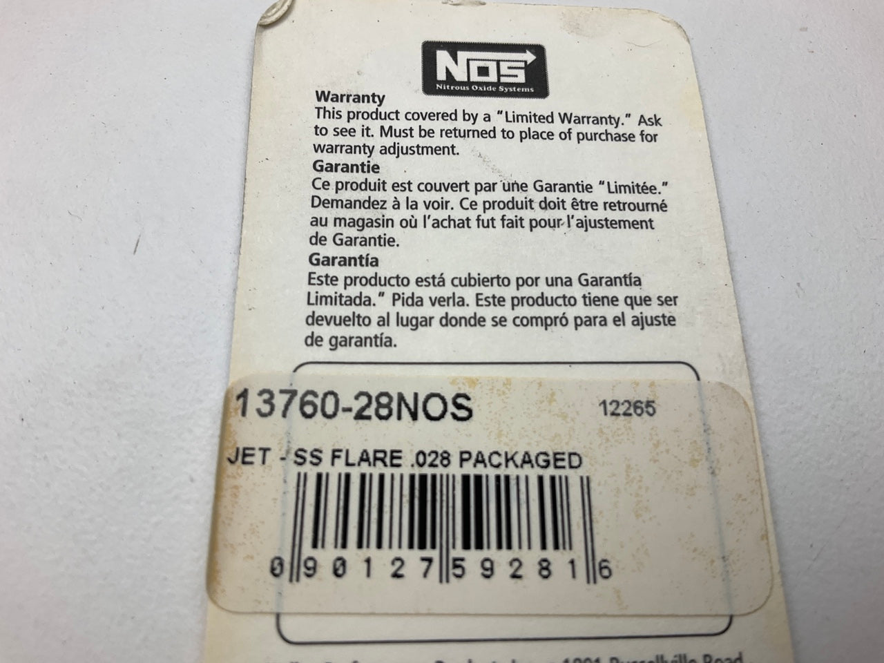 Holley 13760-28NOS NOS Precision SS Stainless Steel Nitrous Flare Jet .028