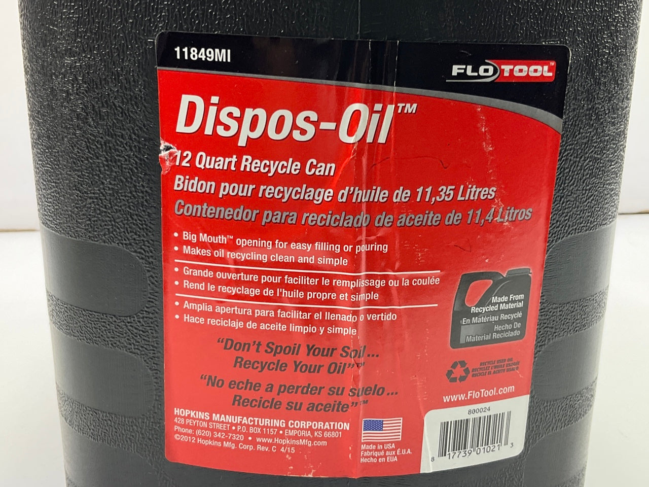 Hopkins 11849MI FloTOOL Oil Dispoal 12 QUART Recycle Can Jug Container 3 GALLON