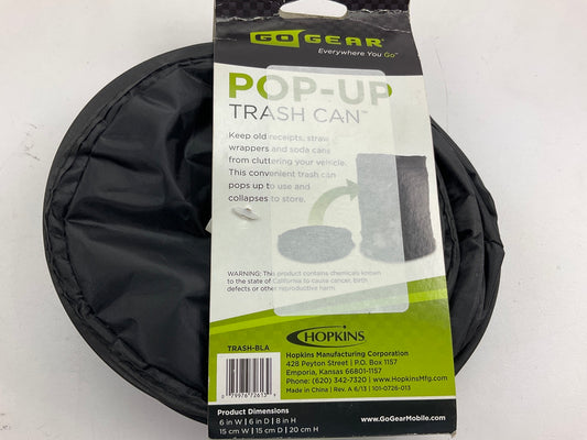 Hopkins TRASH-BLA, Pop-Up Round Trash Can, Collapsible, Black, 8'' Tall, 6'' Diam.