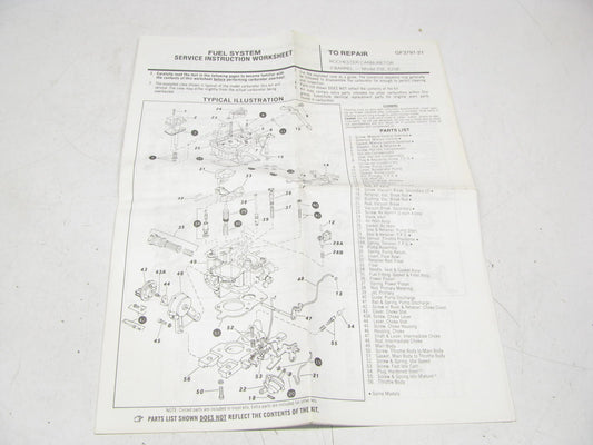 Hygrade 1525A Carburetor Rebuild Kit Rochester 2-BBL 2SE E2SE R-2
