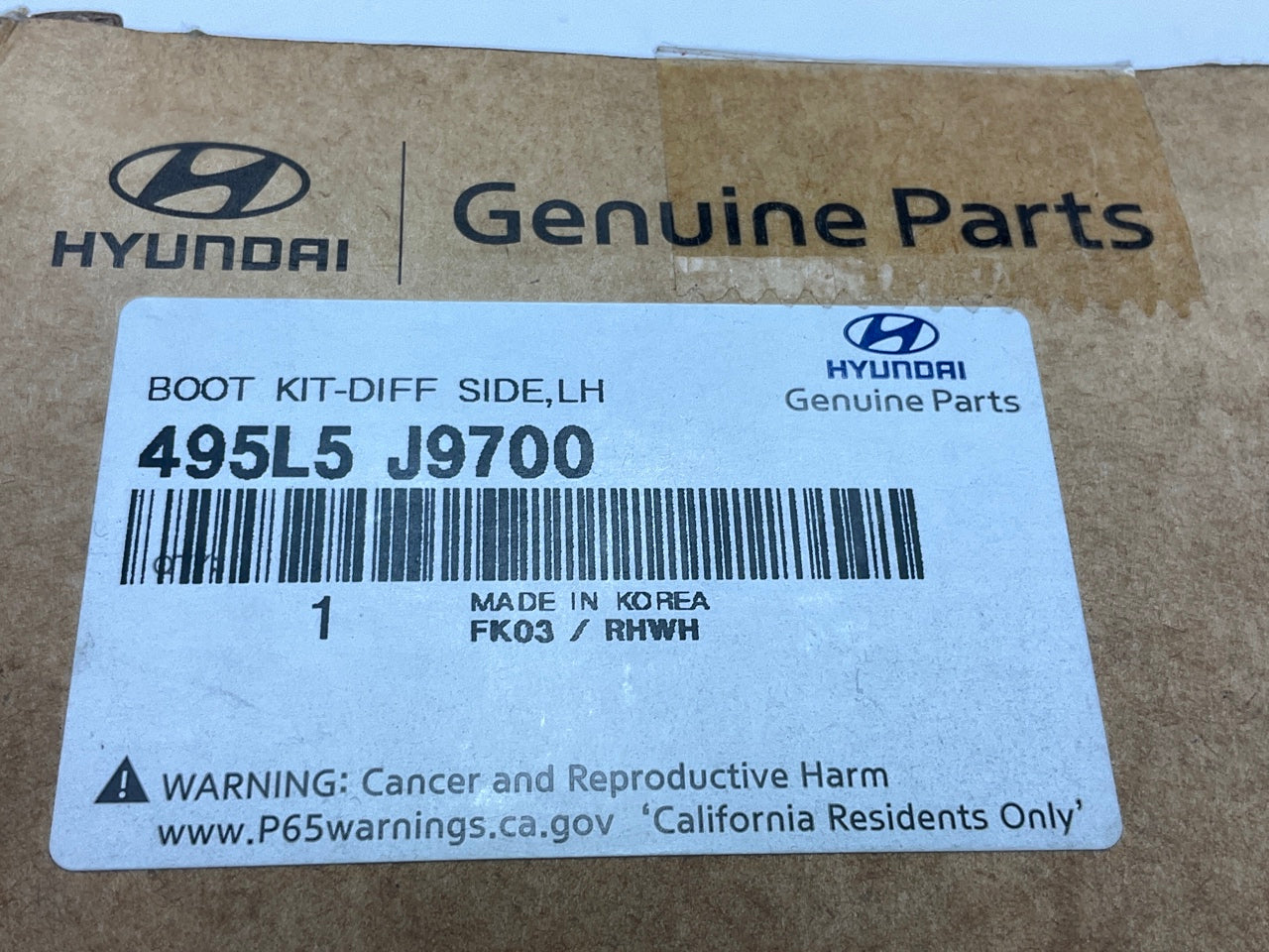 Left Drivers CV Axle, Inner Diff Side CV Axle Boot OEM For 22-23 Kona 495L5J9700