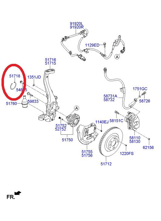 New Genuine FRONT Wheel Bearing Snap Ring OEM For Hyundai 517183M000