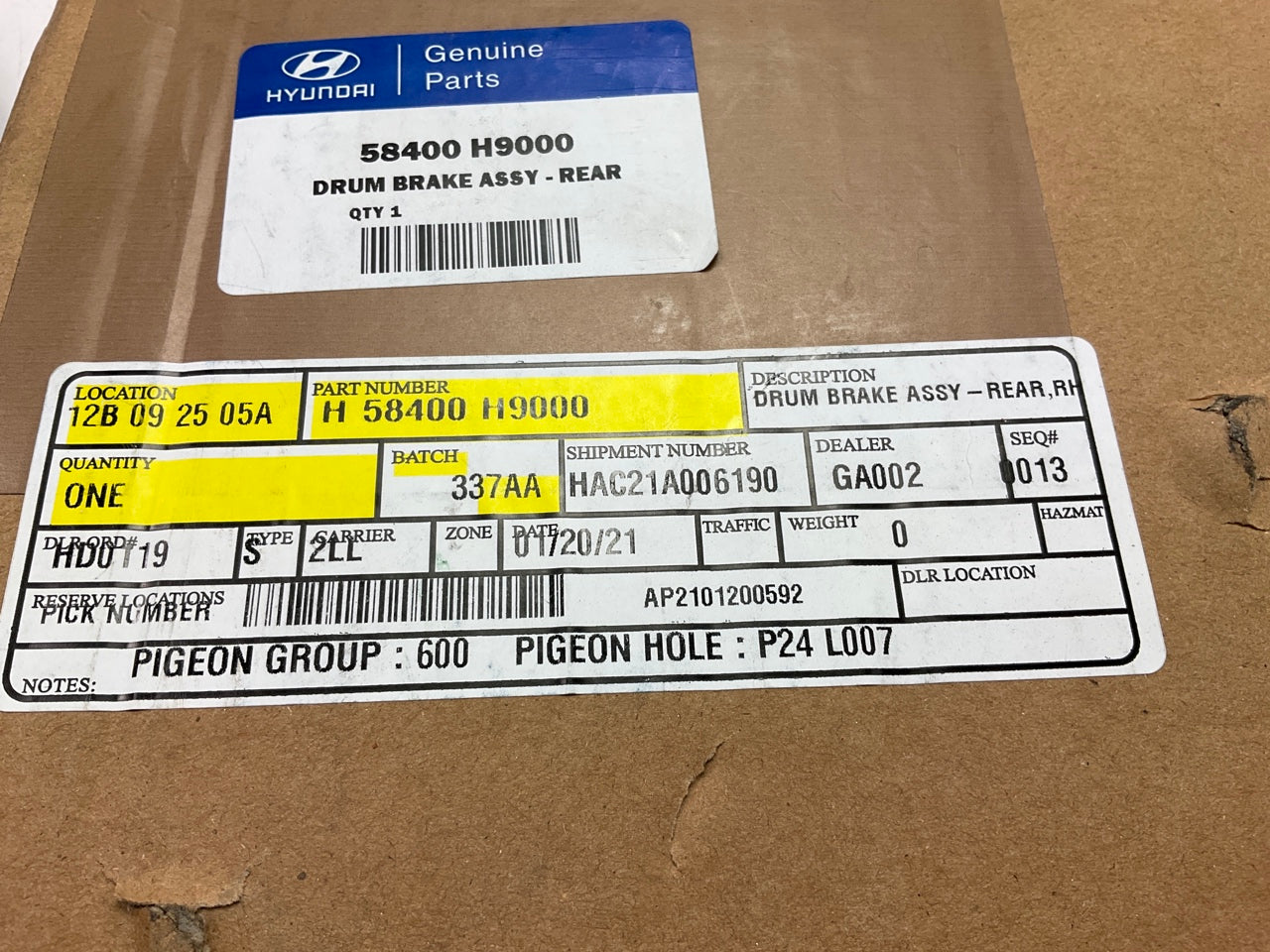 NEW Rear Right Drum Brake Backing Plate Assembly OEM For 18-22 Accent 58400H9000
