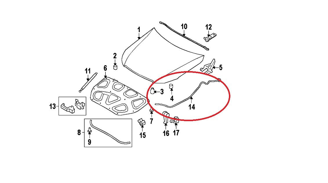 REAR SECTION ONLY - OEM Hood Latch Release Cable For 2011-15 EQUUS 811903M000