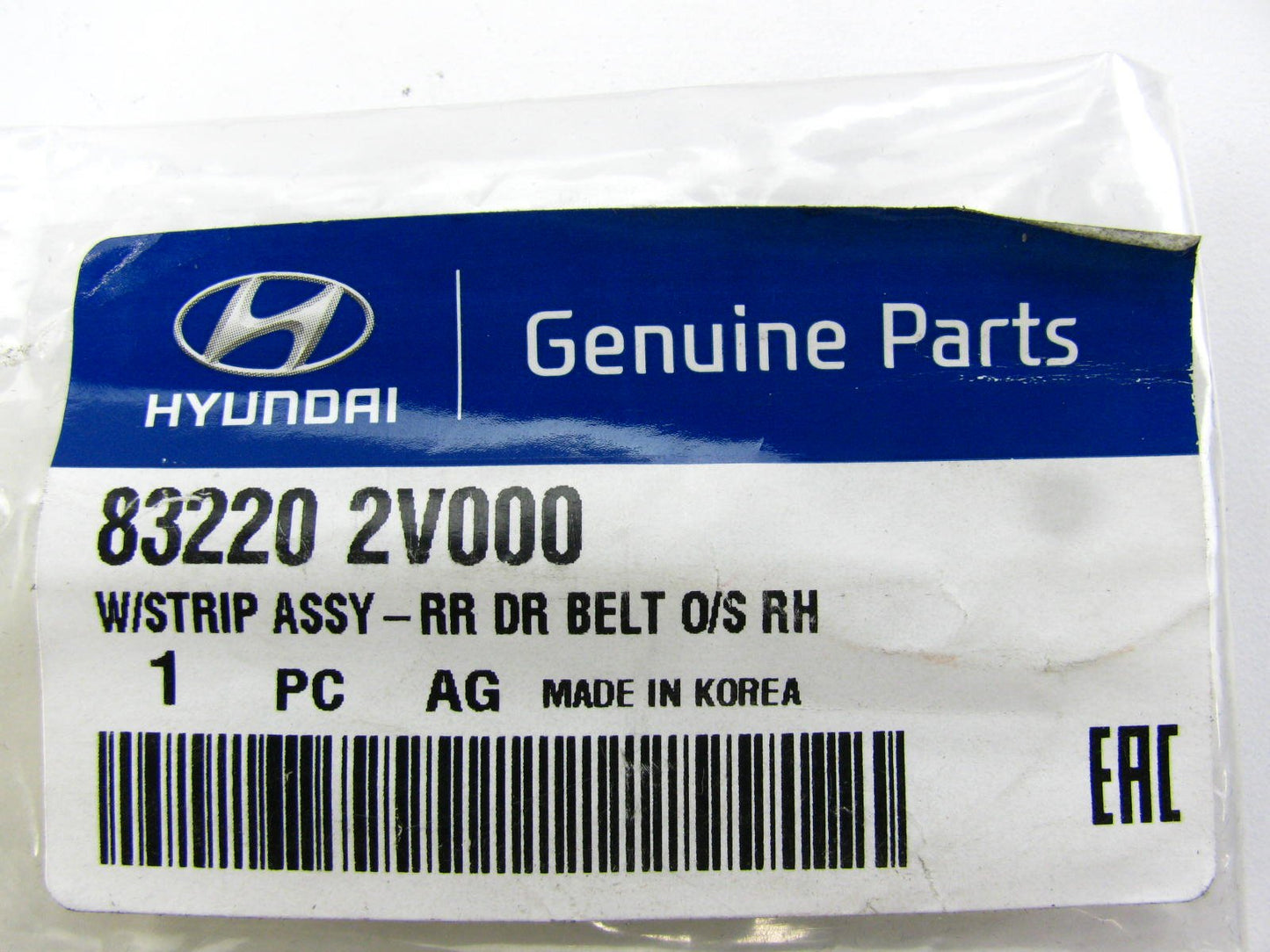 NEW OEM 832202V000 Rear Right Door Outside Belt Weatherstrip For 12-16 Veloster