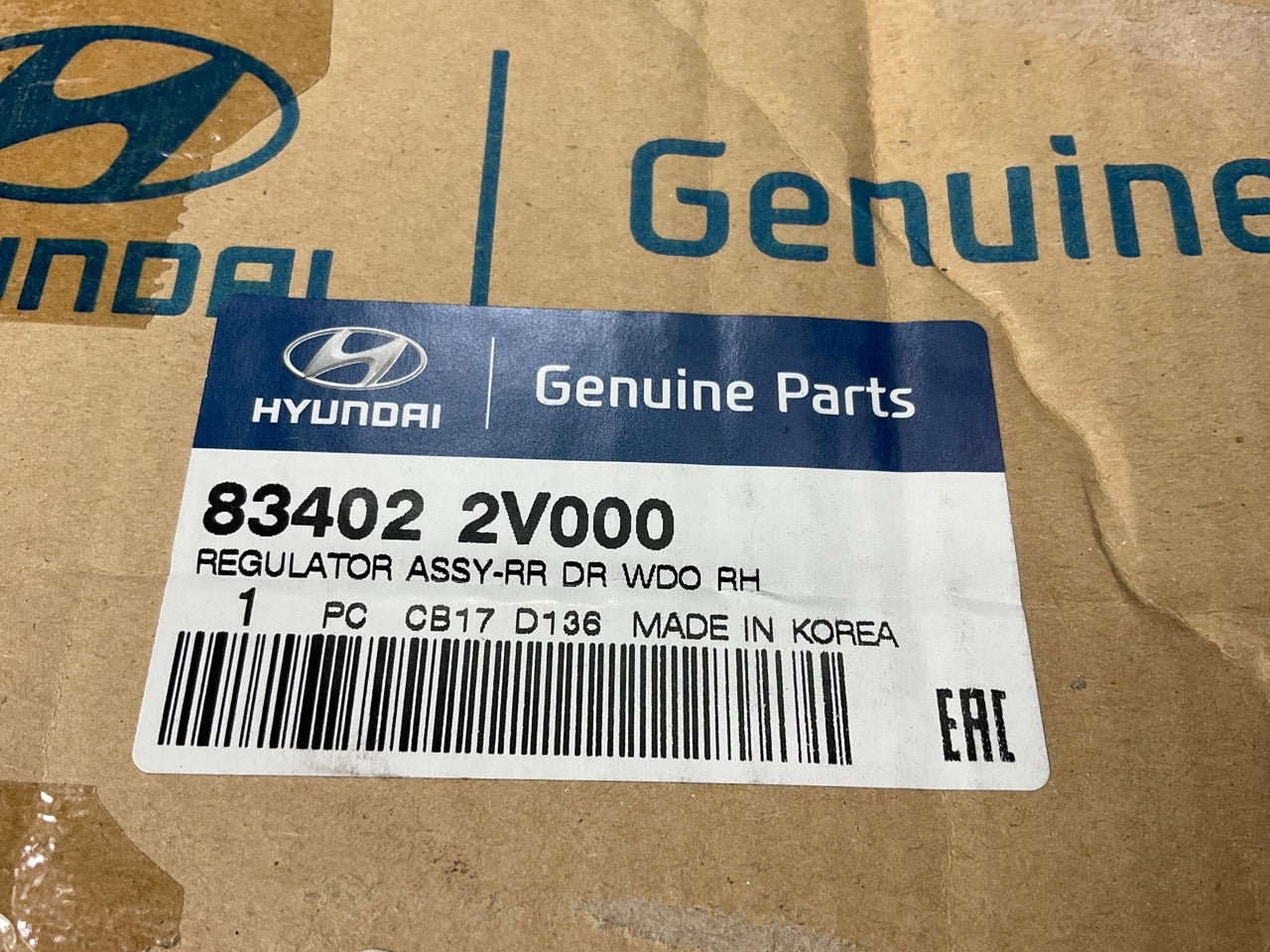 Rear Right Door Window Motor & Regulator OEM For 2012-2017 Veloster 834022V000