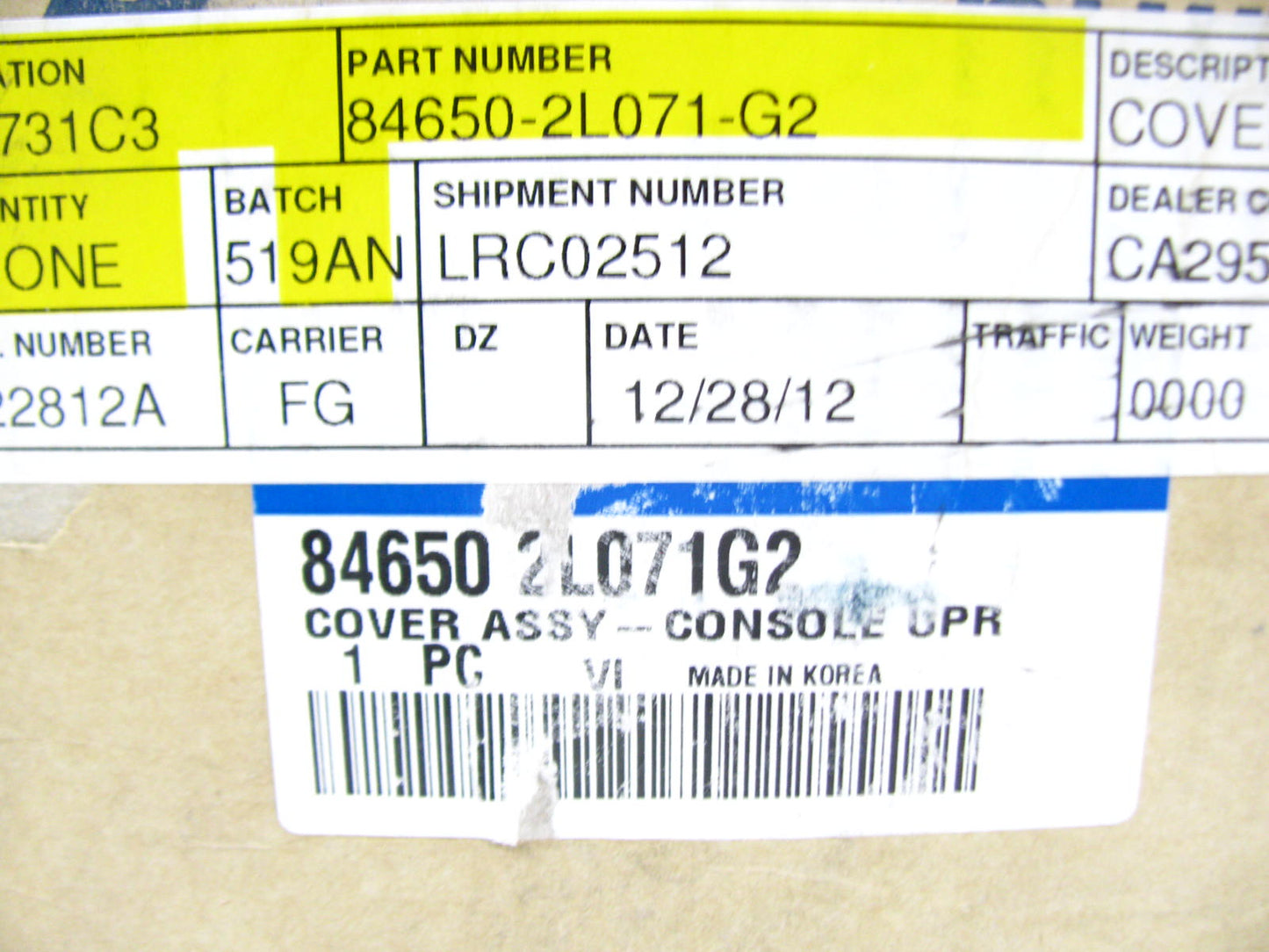 New Manaul Trans Console Shifter Panel 846502L071G2 For 2008-12 Hyundai Elantra