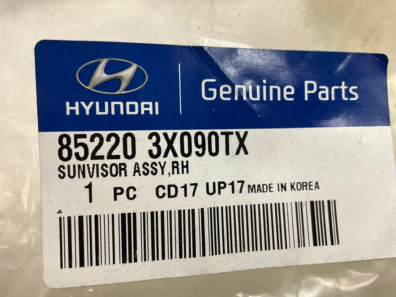 NEW Right Gray Sun Visor OEM For 11-13 Hyundai Elantra W/O Sunroof 852203X090TX