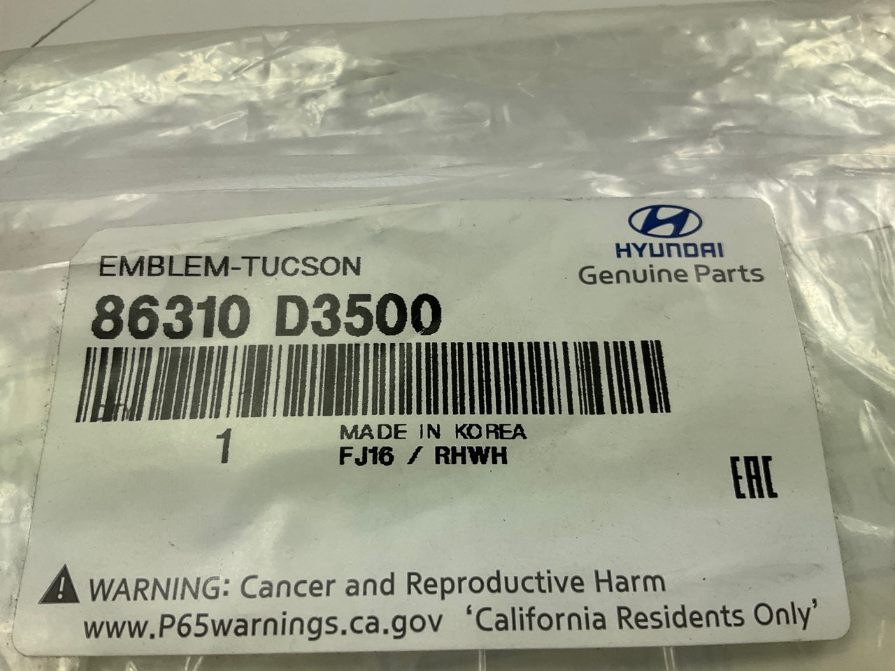 Rear Hatch Tailgate ''Tucson'' Emblem OEM For 2019-2021 Hyundai Tucson 86310D3500