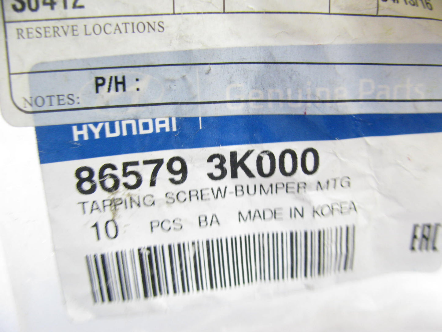 (10) Front Bumper Cover Self Tapping Screws OEM For Hyundai 865793K000