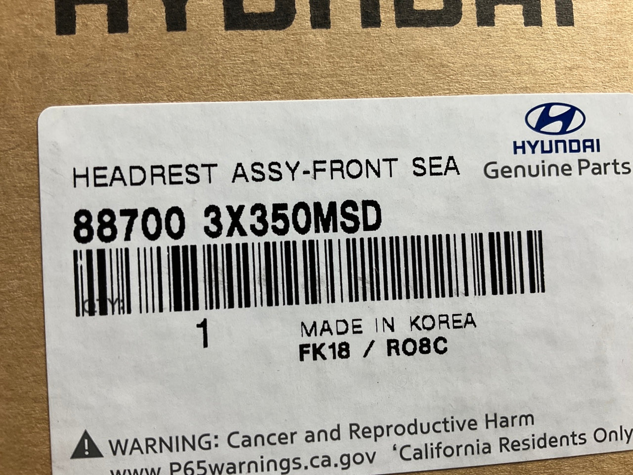 NEW Front Seat Headrest, Black Cloth, OEM For 2014-2016 Elantra 887003X350MSD