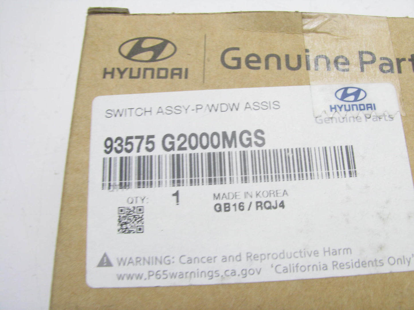 NEW - OEM 93575G2000MGS Front Right Power Window Switch For 20-22 Hyundai Ioniq