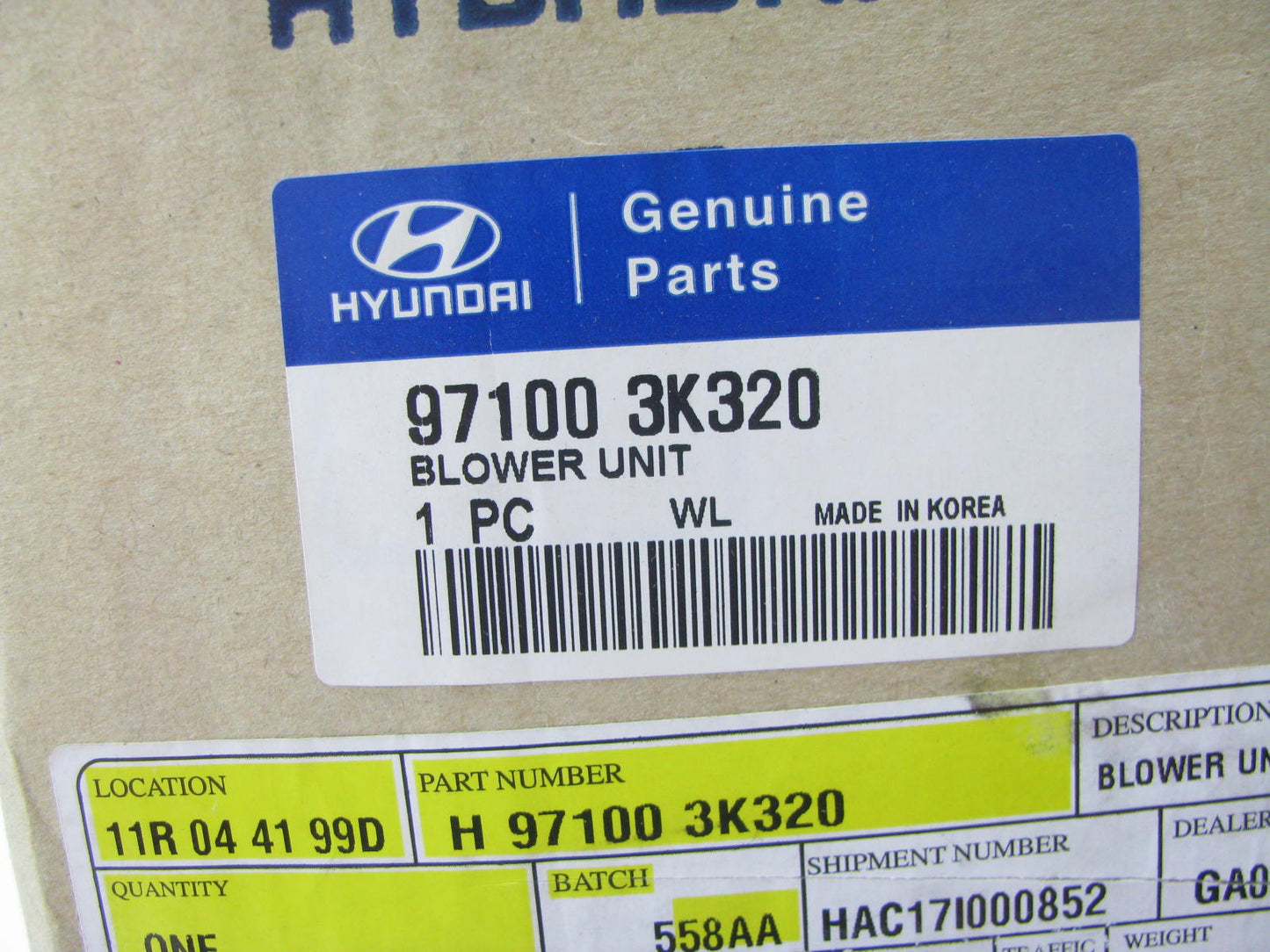 NEW - OEM 971003K320 HVAC Blower Motor W/ Housing For 2005-2010 Hyundai Azera