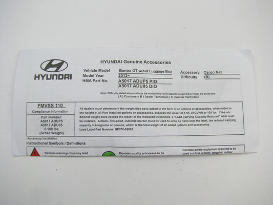 New Genuine Rear Cargo Net OEM For 2012-2014 Elantra GT A5017ADU05 GT ONLY