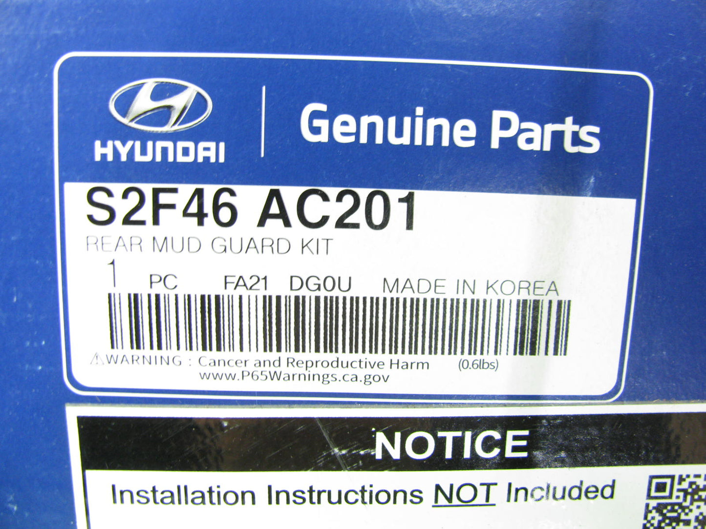 New OEM Rear Mud / Splash Guards S2F46AC201 For 2020-2022 Hyundai Santa Fe