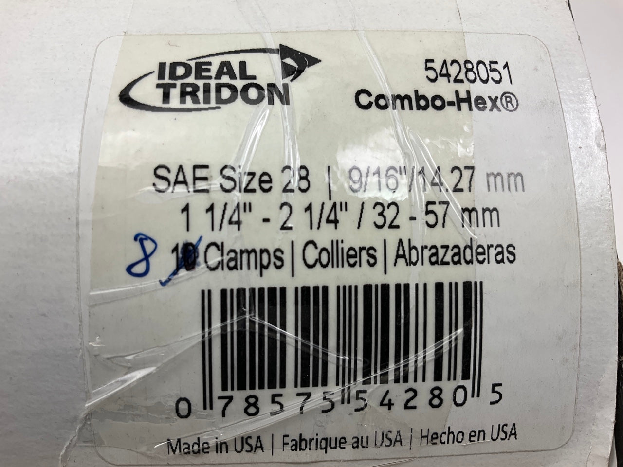 (8) Ideal 5428051 Hose Clamps 9/16'' X 1-1/4''-2-1/4'' SAE Size 28