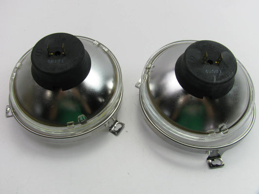 PAIR - Vintage NOS Genuine IKI 5.75'' Headlight Head Lamps W/ Chrome Mount Rings