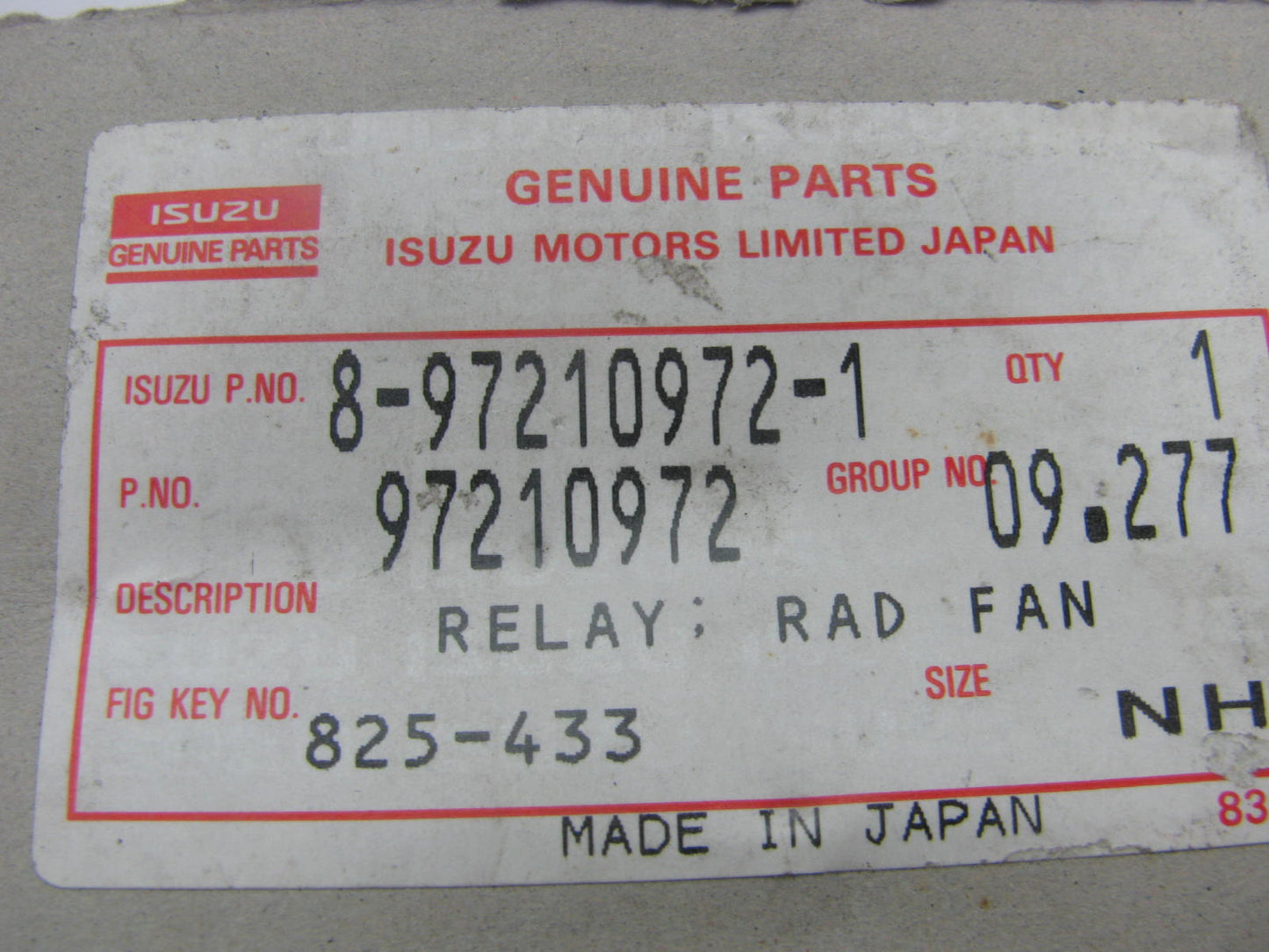NEW GENUINE Isuzu 8-97210972-1 Engine Cooling Fan Motor Relay - 2000-2003 Rodeo
