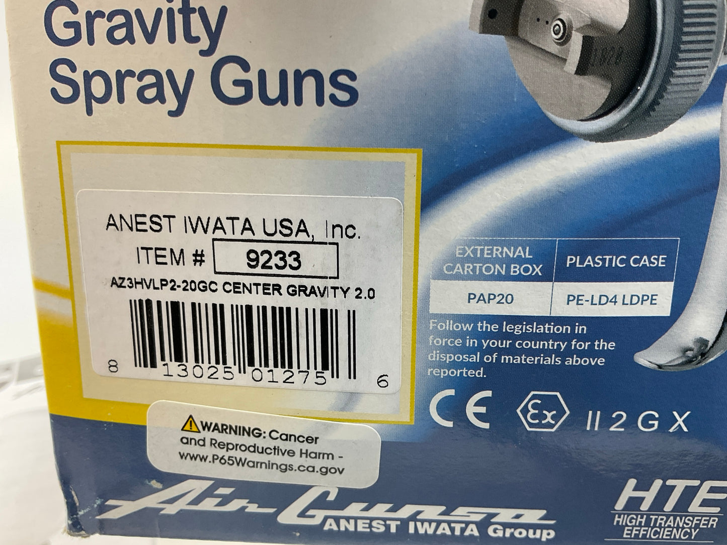 IWATA 9233 AirGunsa AZ3HV2 Series HVLP Gravity Feed Spray Gun 600 Ml Cup 2 Mm
