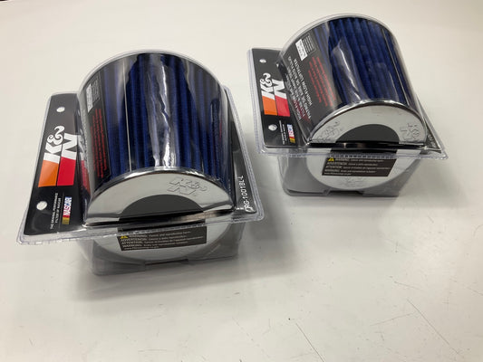 (2) K&N RG1001BLL Dual Cold Air Intake High Flow Washable Cone Air Filters BLUE