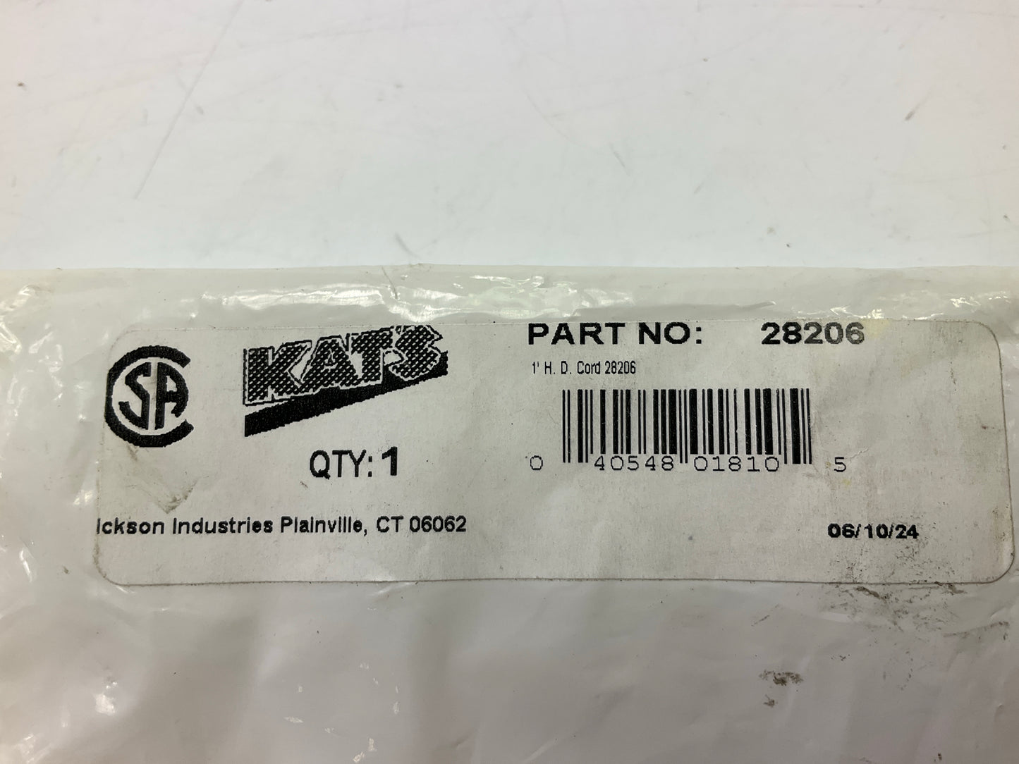 Kats 28206 Engine Block Heater Heavy Duty Replacement Cord, 16/3 120V, 1 Foot
