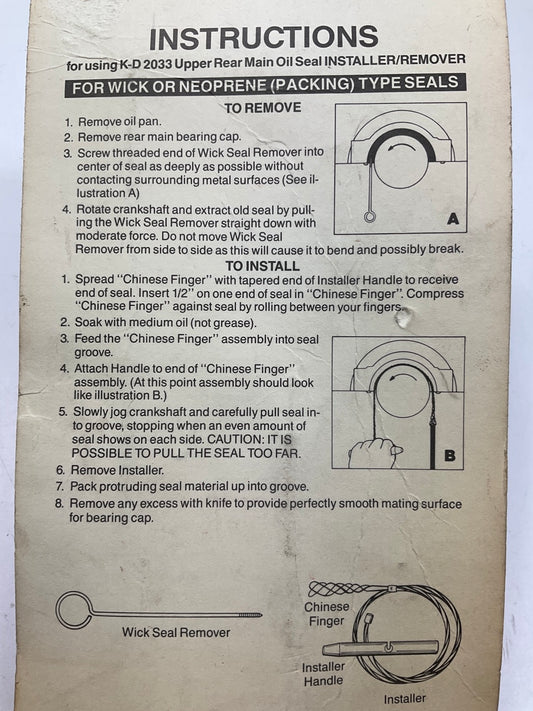KD Tools 2033 Oil Seal Remover & Installer For Rear Main Seals, Wick Or Neoprene