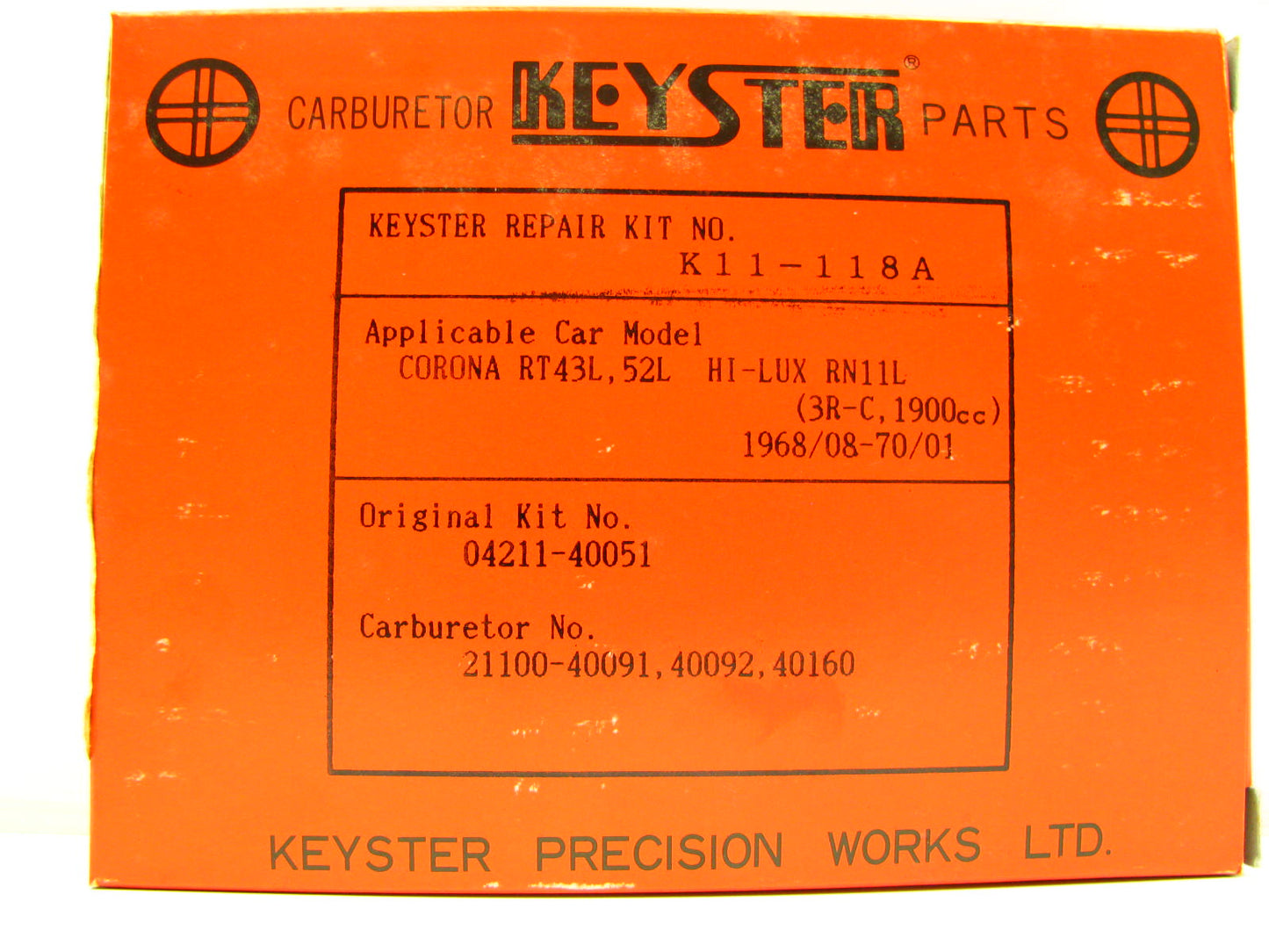 Keyster K11-118A Carburetor Rebuild Kit - 1968-1970 Toyota HILUX 3RC 04211-40051