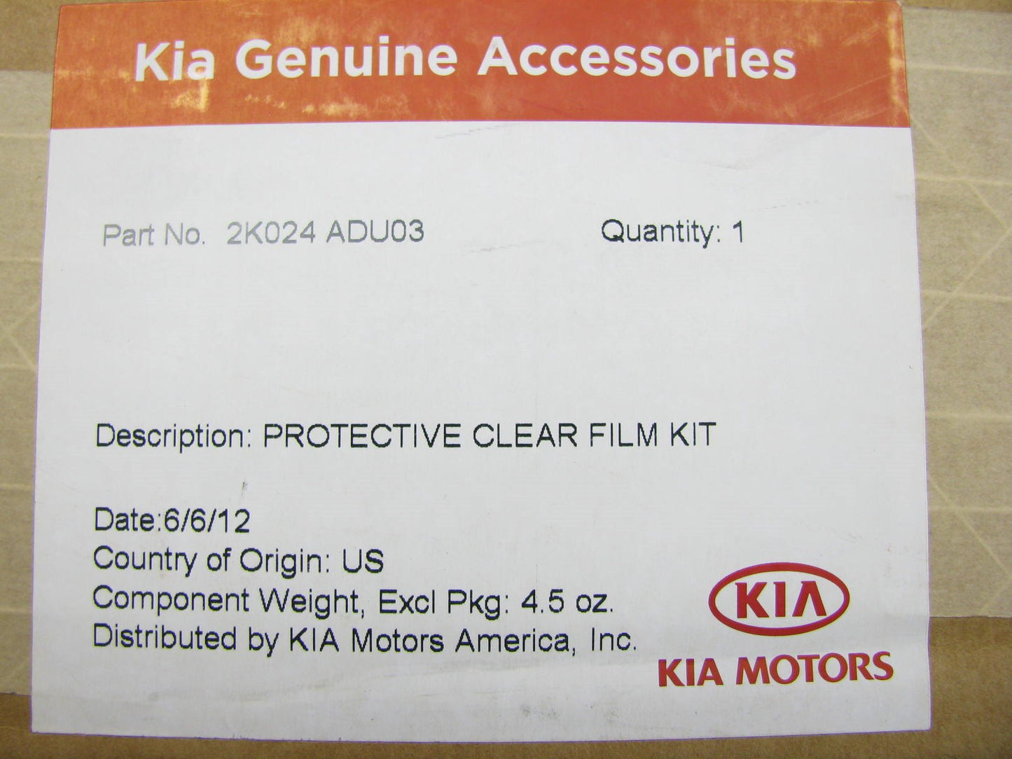 NEW GENUINE Front Hood Clear Protection Film Kit OEM For 2010-2011 Kia Soul