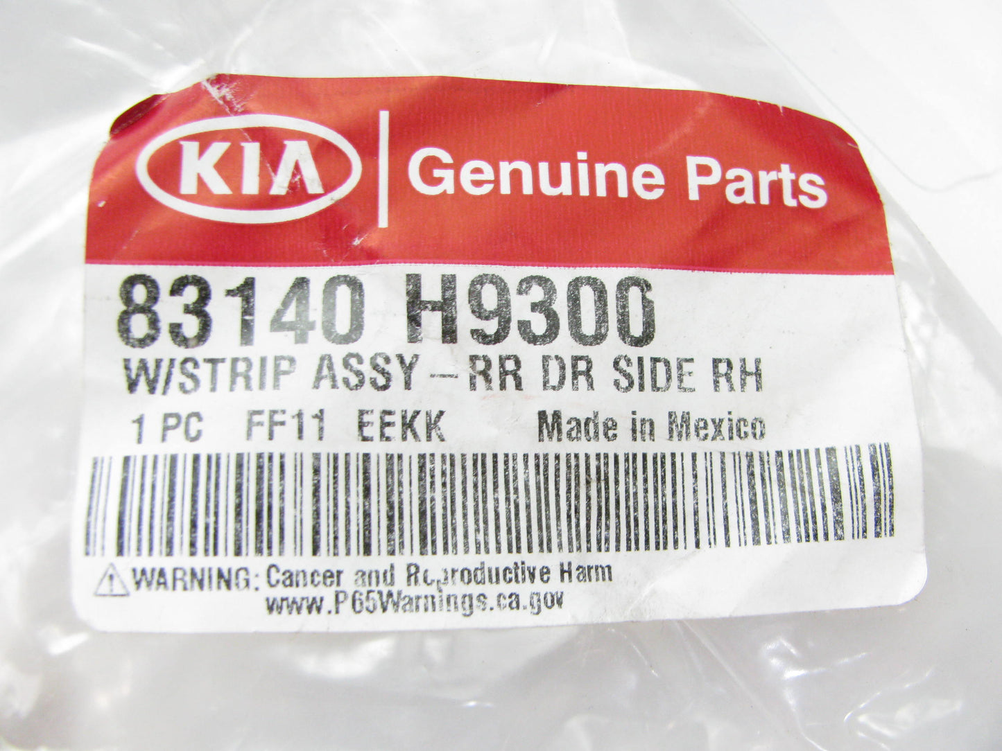 Rear Right Passengers Weatherstrip Seal (On Door) OEM For 2018-23 Rio 83140H9300