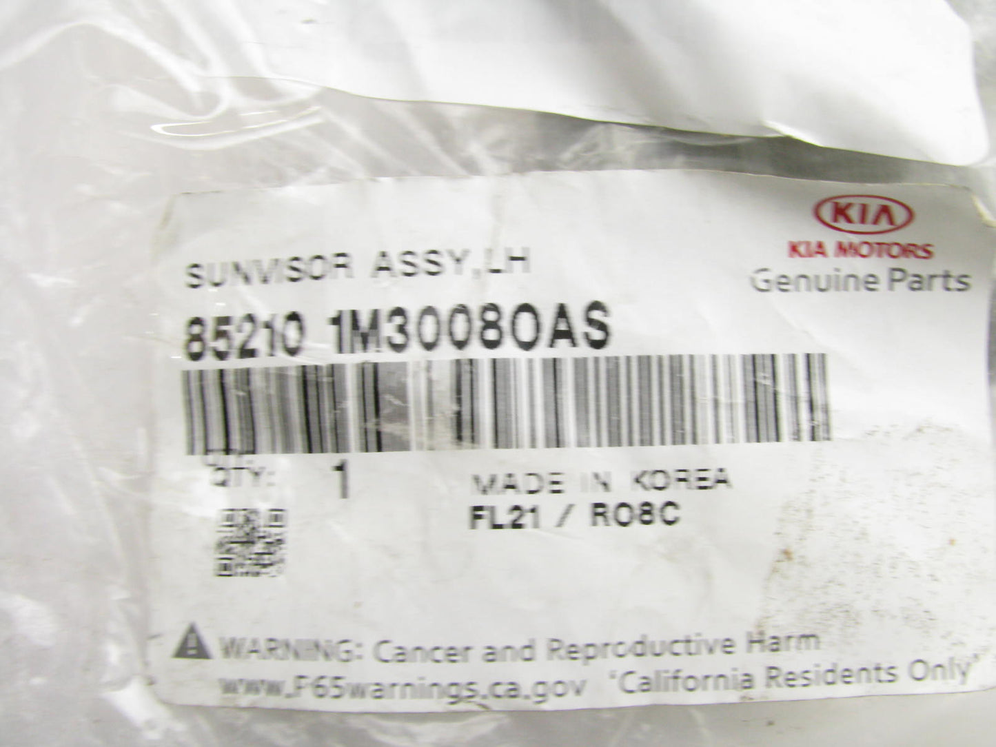 Left Drivers Side Sun Visor OEM For 10-013 Kia Forte W/O Sunroof 852101M3008OAS